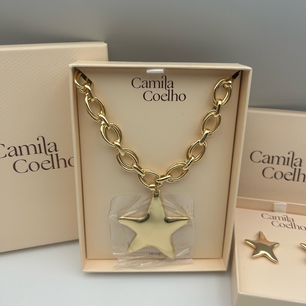 *New* Camila Coelho Gold-Tone Star Pendant Necklace & Matching Star Studs Set - Picture 2 of 12